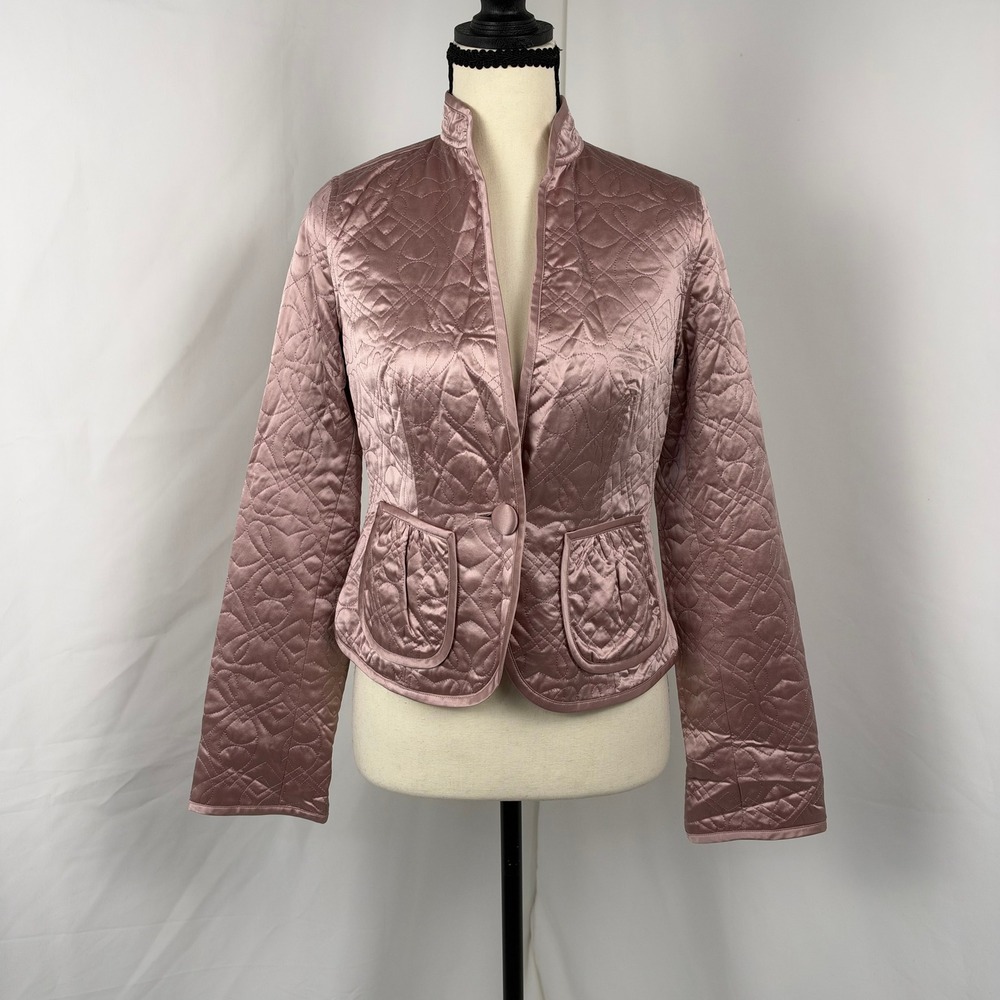 Banana Republic Pink Quilted Silk Jacket Women XS Pink Heart Stitch Blazer Vtg